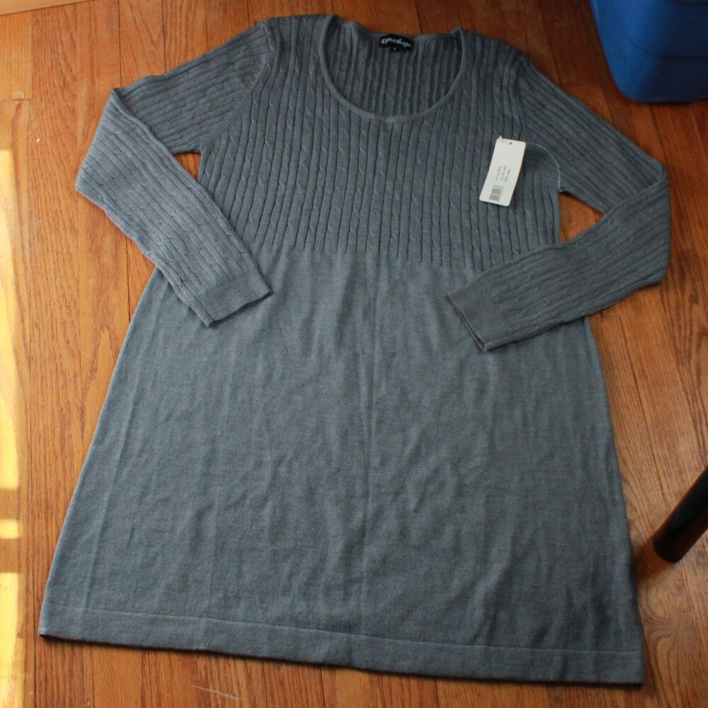 Dynashape (by Dynabelly) Cable Knit Accent Crewneck Sweater Tunic